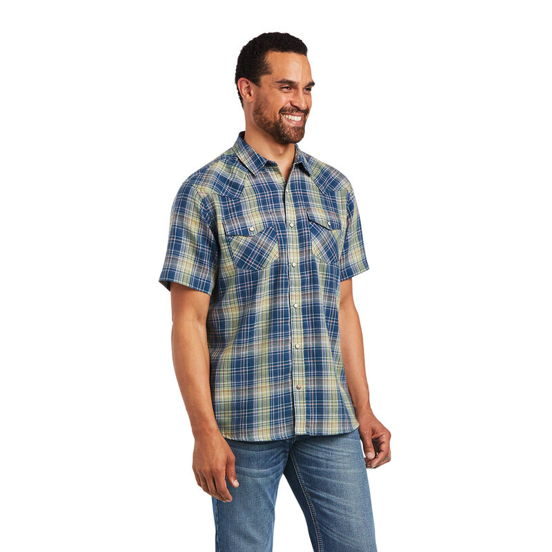 Ariat Hemden Herren - Huey Retro Fit Blau/Grün ( KMGOZ-8651 )